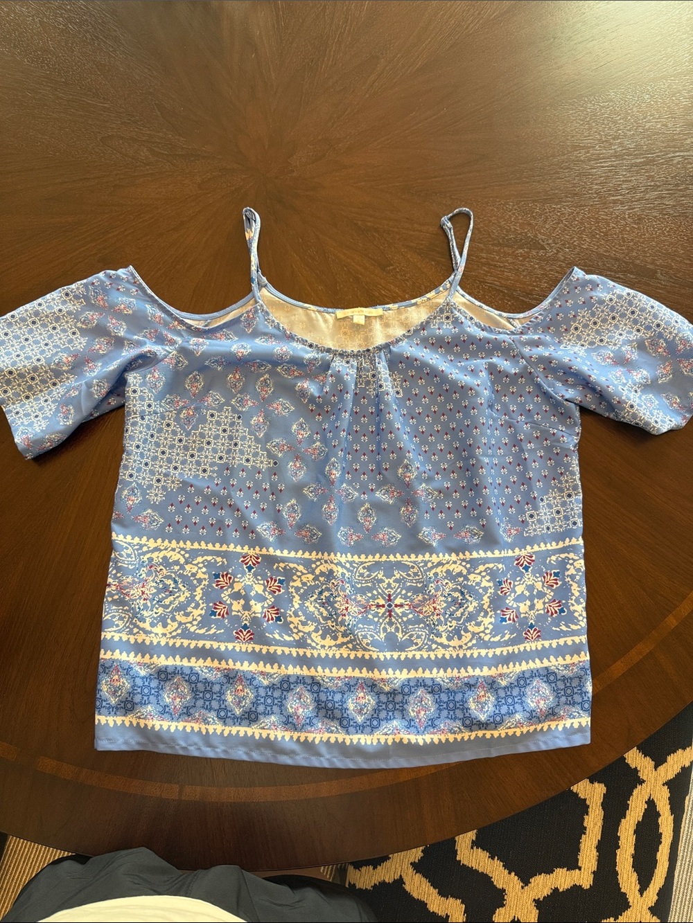 Skies Are Blue Light Blue Cold-Shoulder Printed Camisole